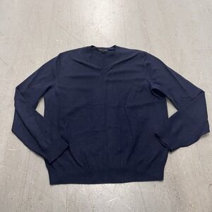 Banana Republic Men's Navy Blue Extra Fine Merino Wool Sweater V Neck Size L